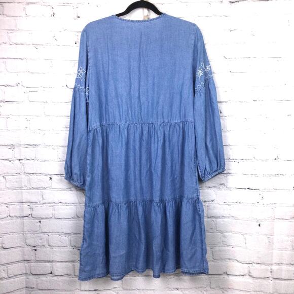 BeachLunchLounge Collection Boho Embroidered Balloon Sleeve Tiered Dress S - Picture 8 of 15